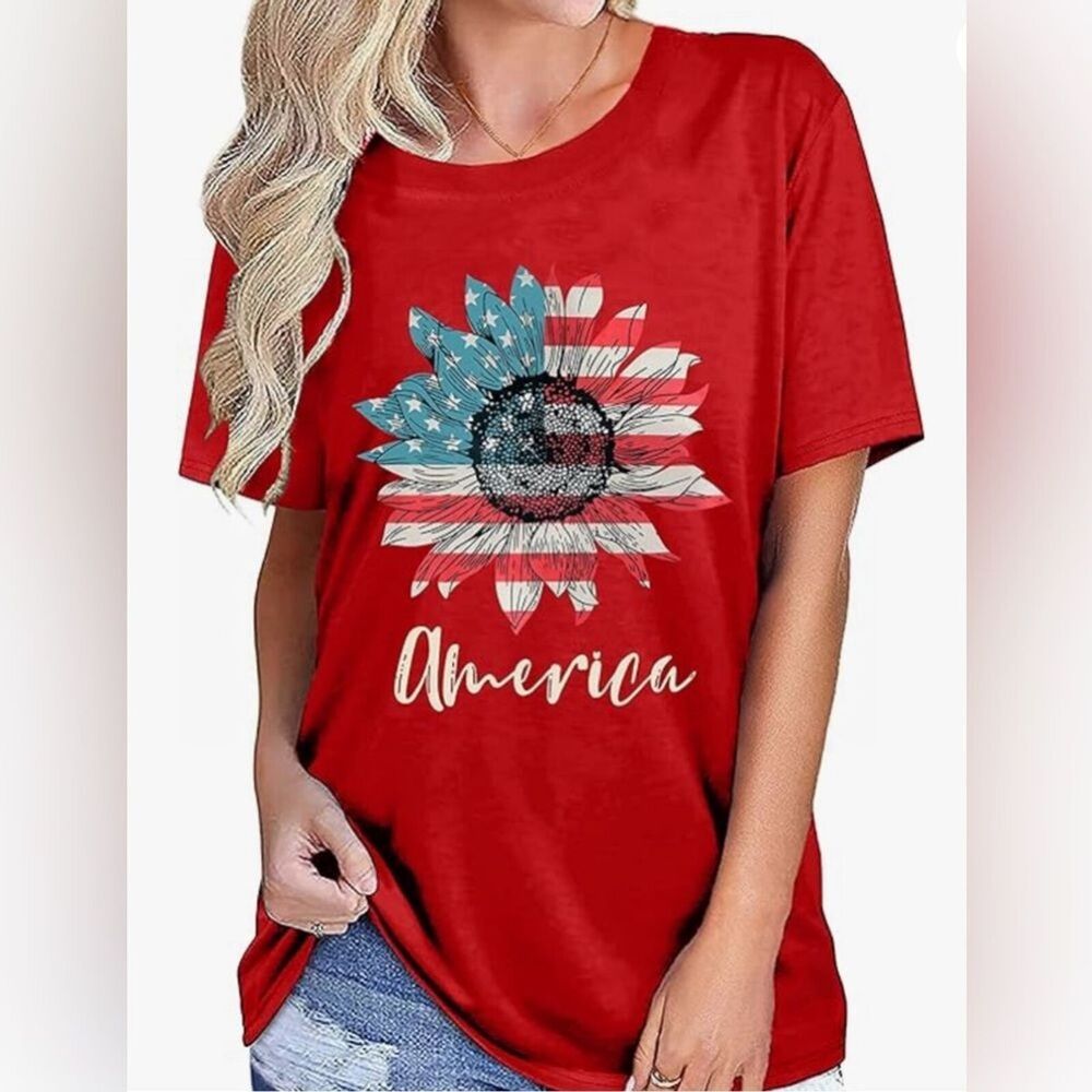 ❤️ New Patriotic Sunflower T-Shirt – America Flag Graphic – Size Small (NWT)